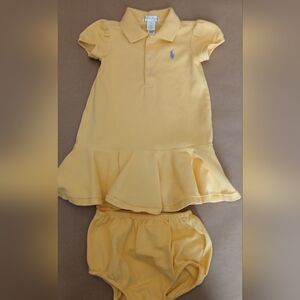 Ralph Lauren Baby Girl Yellow Ruffled Cotton Polo Dress Bloomers 12M